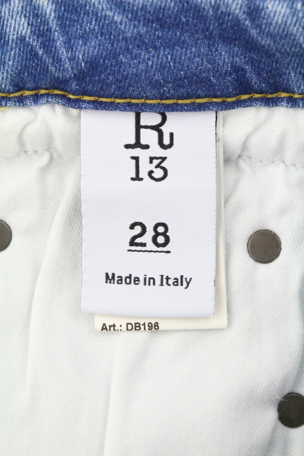 R13 berniukiški tiesūs džinsai su plėšytomis juostomis, 28 dydžio, Jasper tamprūs, žemo liemens, mėlyni, FW25 