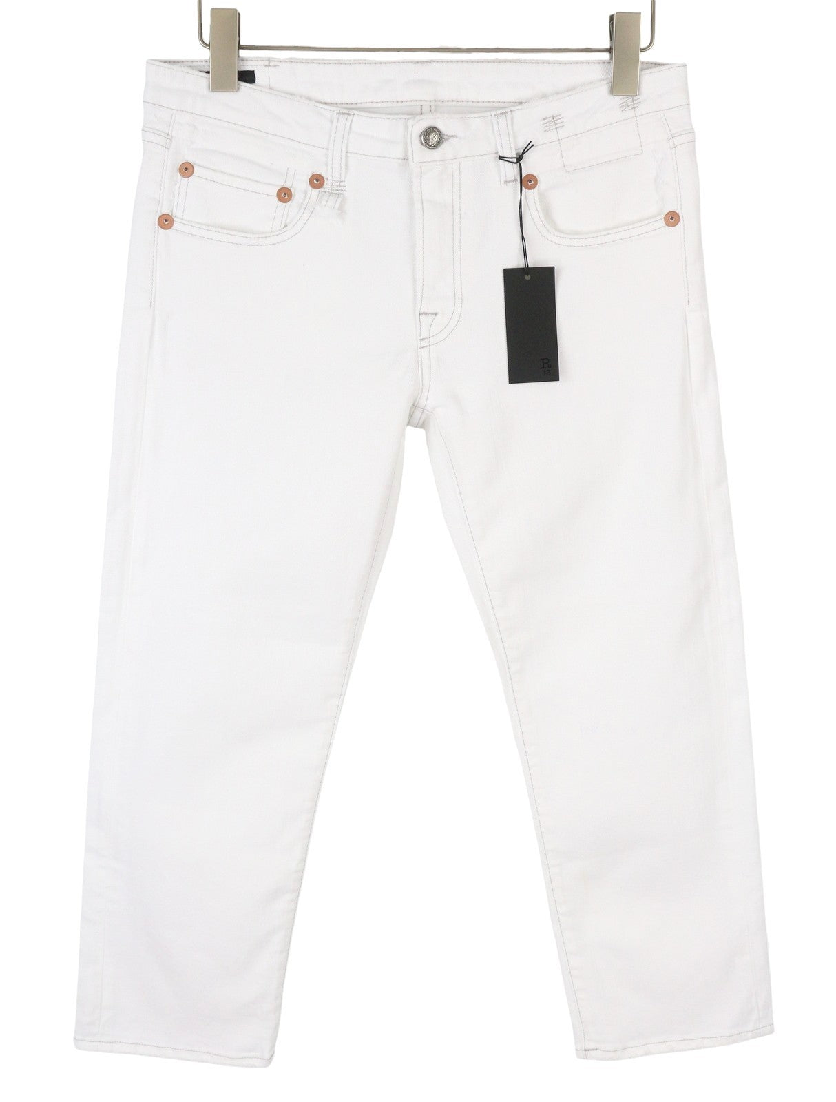 R13 Boy Straight Women Jeans 30 Bale White Cropped Ankle Zip Fly PS25 RRP499