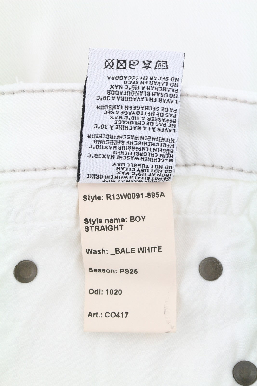 R13 Boy Straight Women Jeans 26 Bale White Cropped Ankle Zip Fly PS25 RRP499