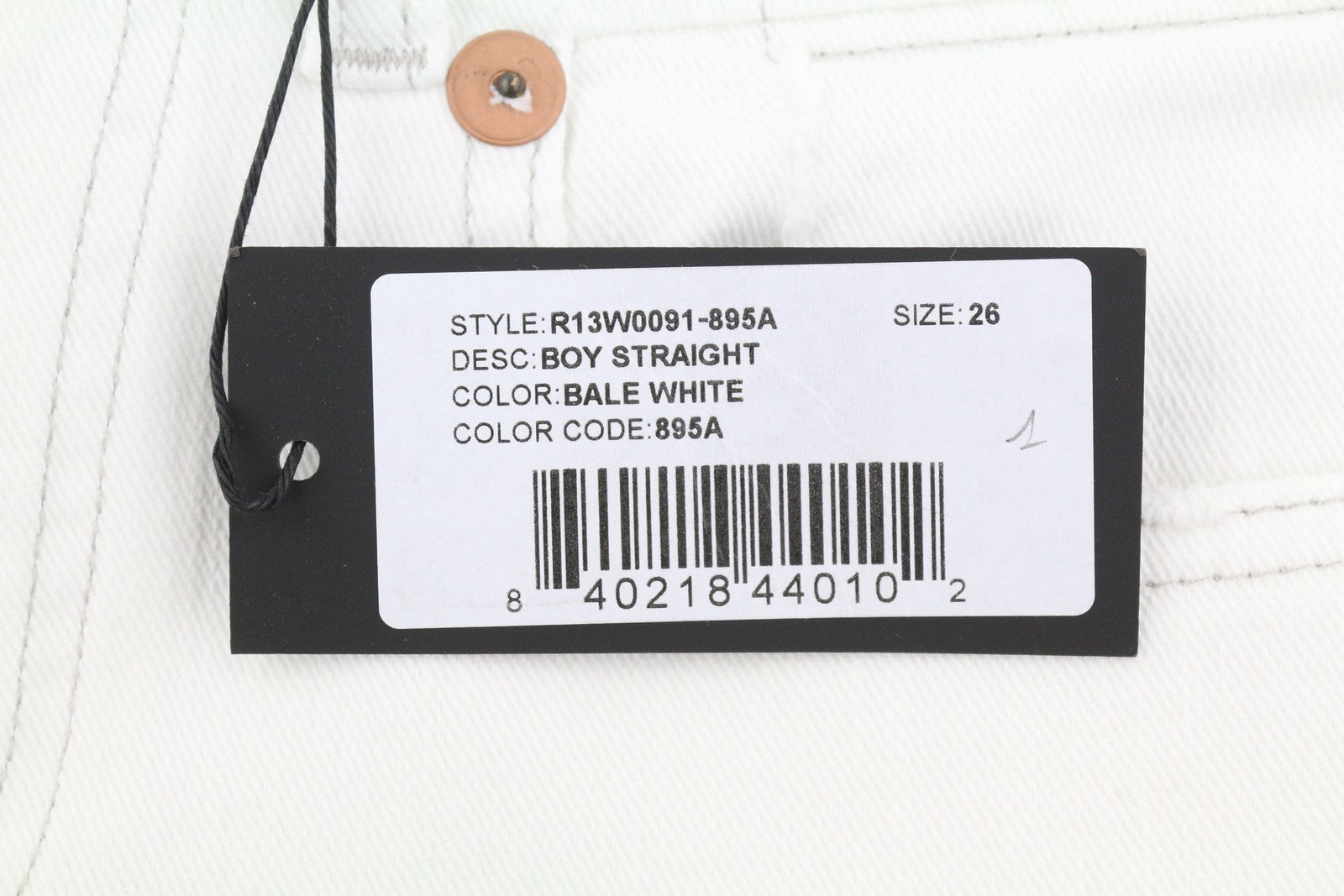 R13 Boy Straight Women Jeans 26 Bale White Cropped Ankle Zip Fly PS25 RRP499