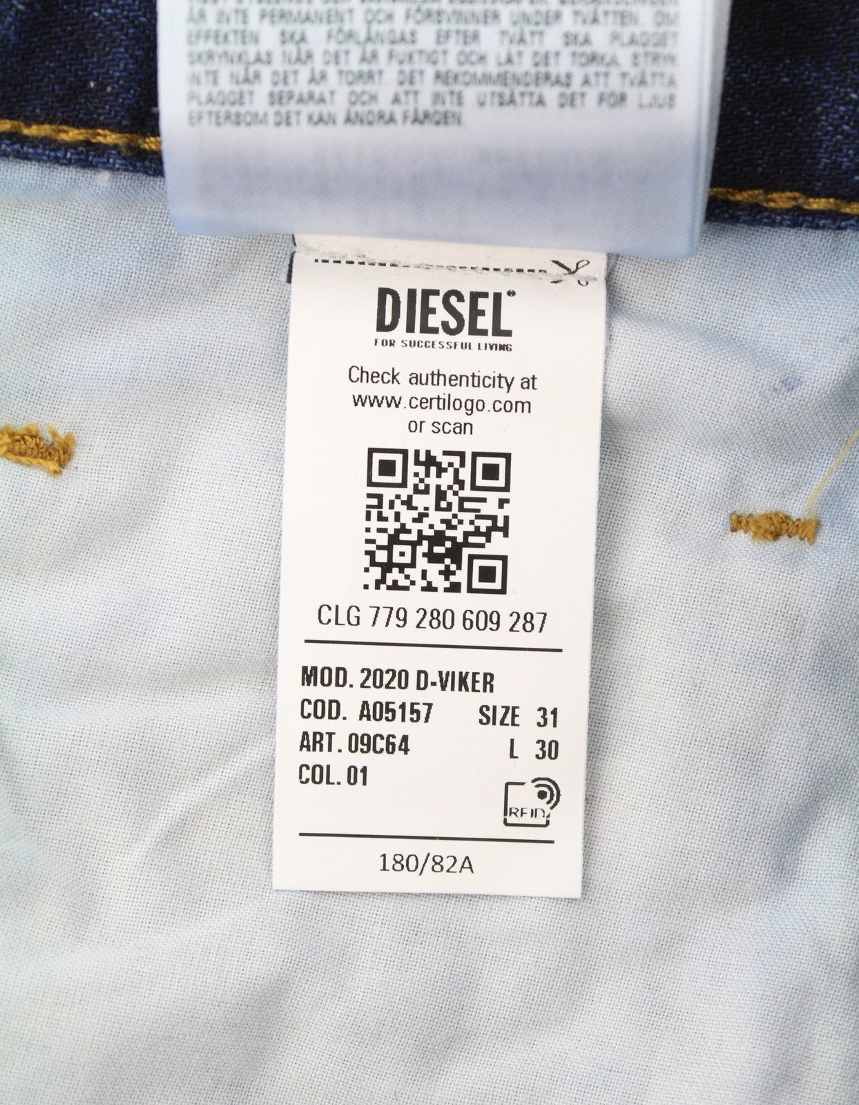 DIESEL 2020 D-Viker 09C64 Men Jeans W31/L30 Regular Fit Straight Leg Faded Blue