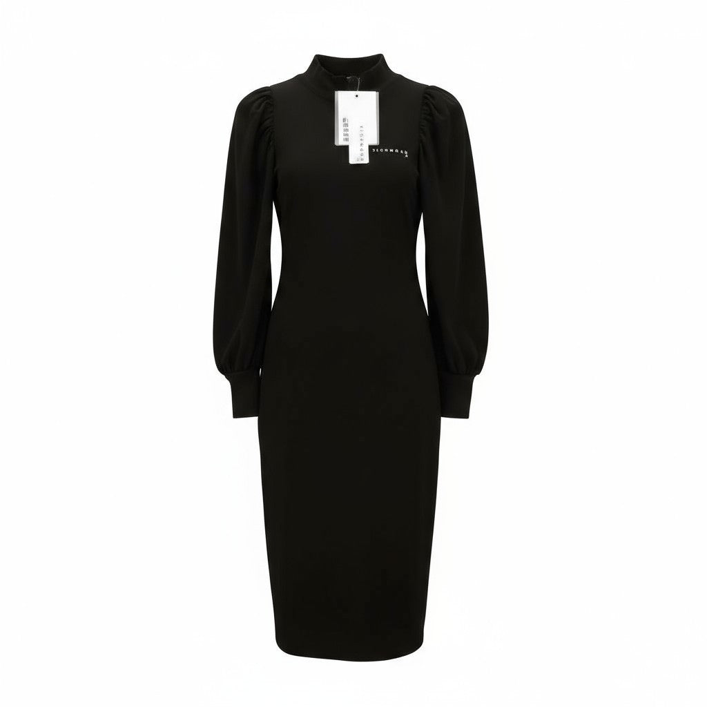 JOHN RICHMOND Women's Dress S Black Puff Long Sleeve Mock Neck Casual Logo