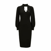 JOHN RICHMOND Women's Dress S Black Puff Long Sleeve Mock Neck Casual Logo