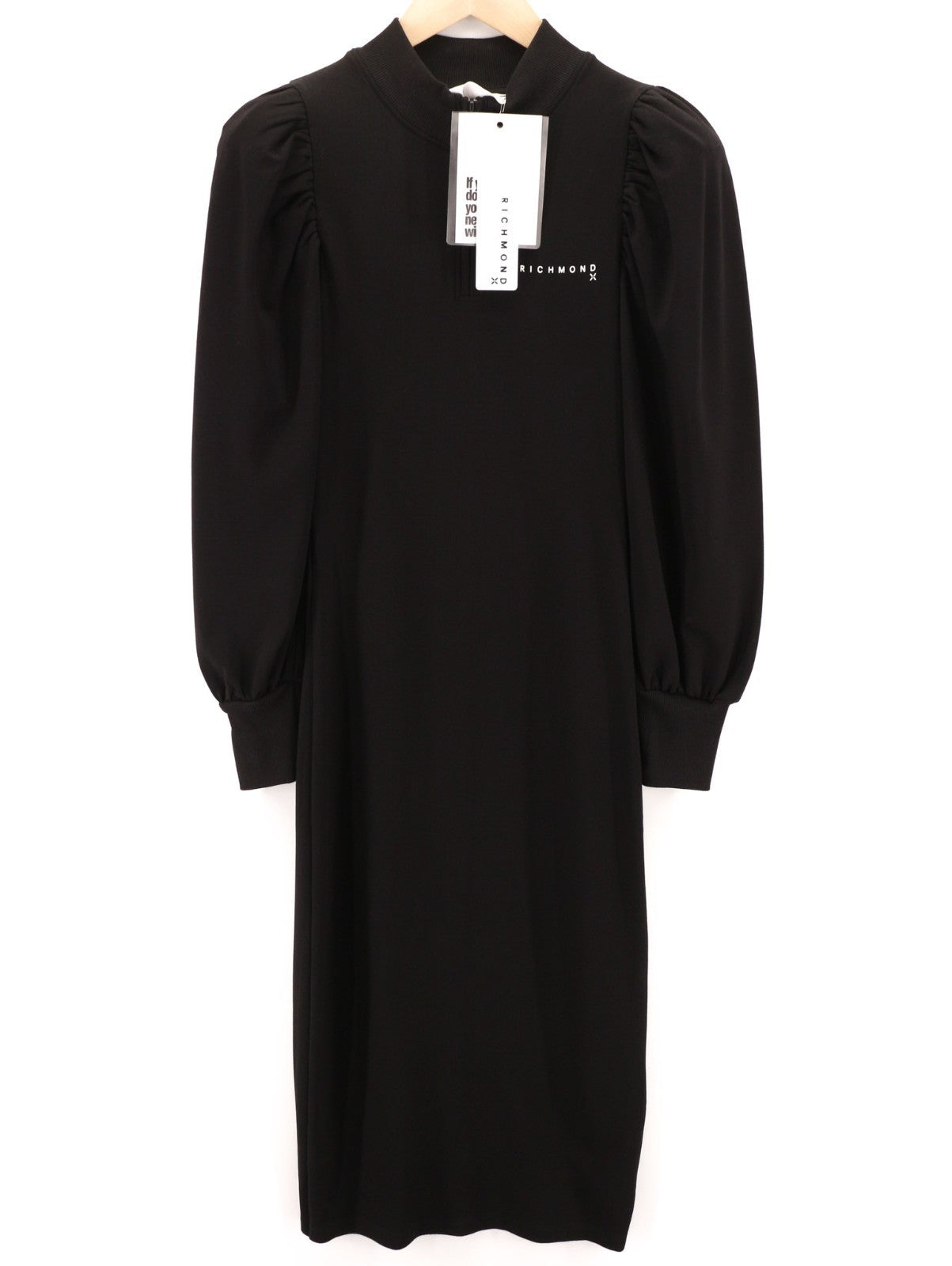 JOHN RICHMOND Women's Dress S Black Puff Long Sleeve Mock Neck Casual Logo