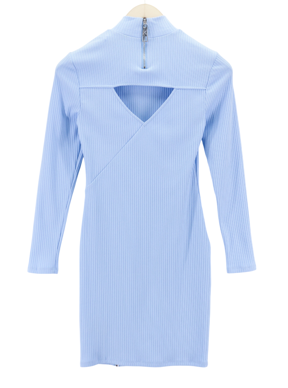JOHN RICHMOND Women's Dress S Blue Ribbed Cut-Out Long Sleeve Logo Zip Mini