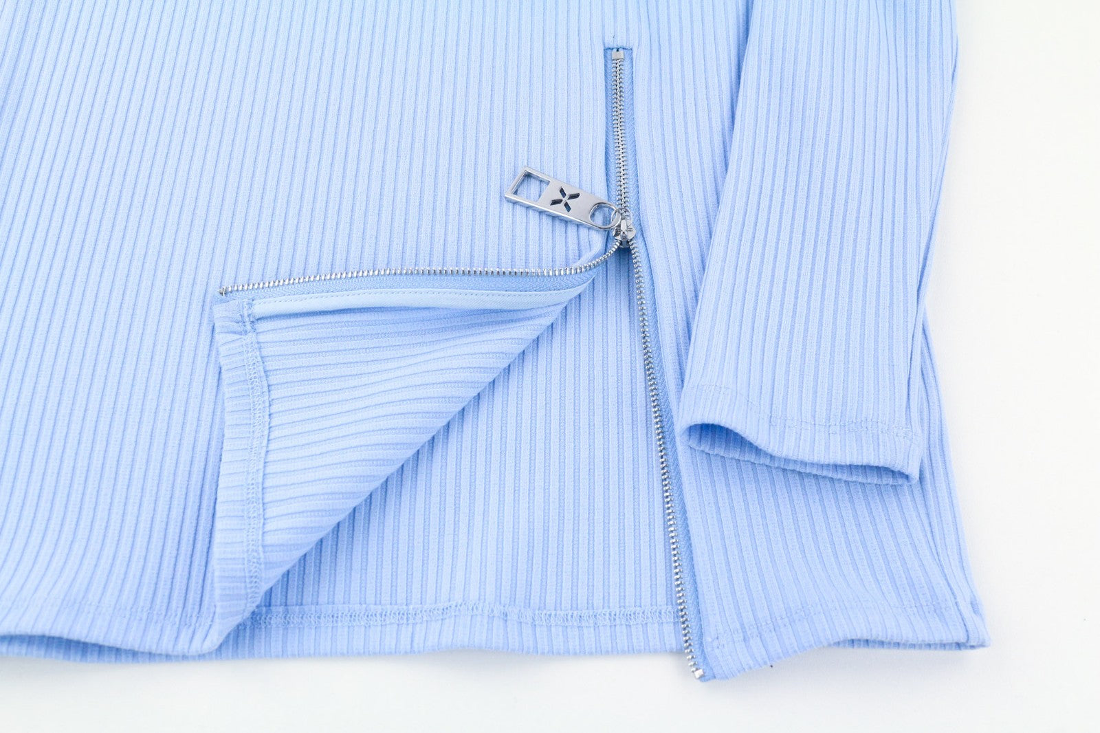 JOHN RICHMOND Women's Dress S Blue Ribbed Cut-Out Long Sleeve Logo Zip Mini