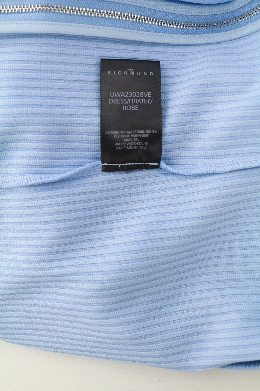 JOHN RICHMOND Women's Dress S Blue Ribbed Cut-Out Long Sleeve Logo Zip Mini