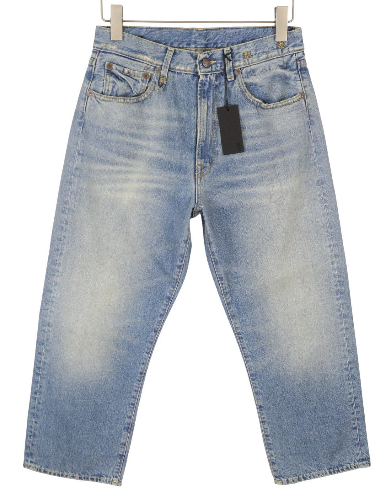 R13 X-BF Women Jeans 25 Merrin Blue Whiskers Washed Low Rise Denim PF25 RRP799