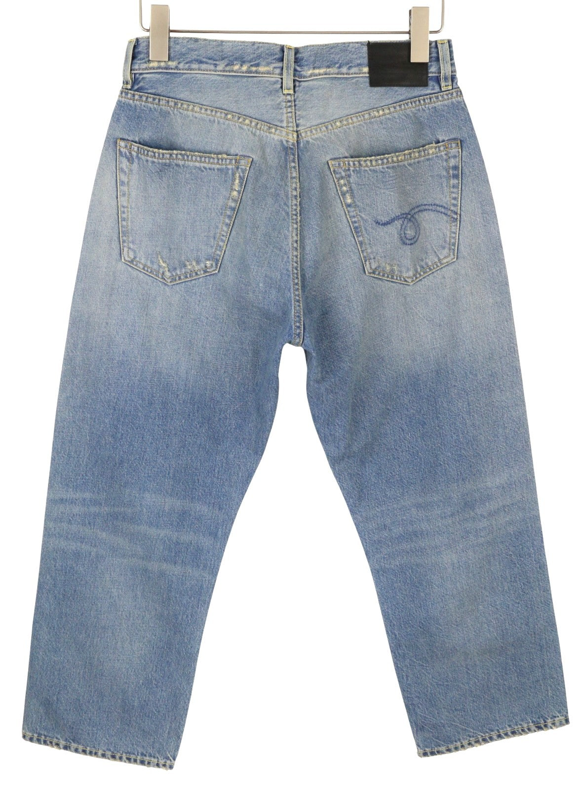 R13 X-BF moteriški džinsai 25 Merrin mėlyni ūsuoti skalbti žemo liemens džinsai PF25 RRP799 