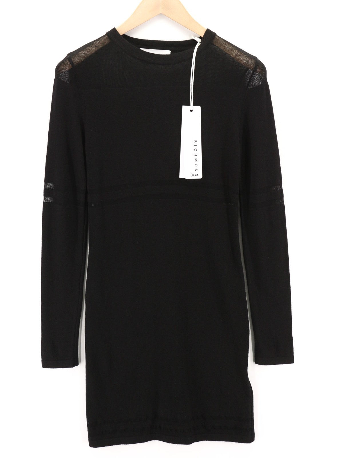 JOHN RICHMOND Women's Dress S Black Transparent Knit Long Sleeve Logo Short