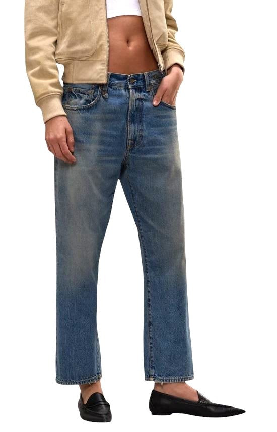 R13 X-BF Women Jeans 25 Merrin Blue Whiskers Faded Low Rise Zip Fly PF25 RRP799