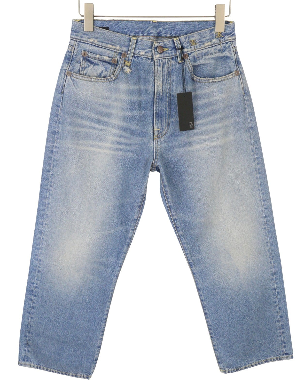 R13 X-BF Women Jeans 25 Merrin Blue Whiskers Faded Low Rise Zip Fly PF25 RRP799