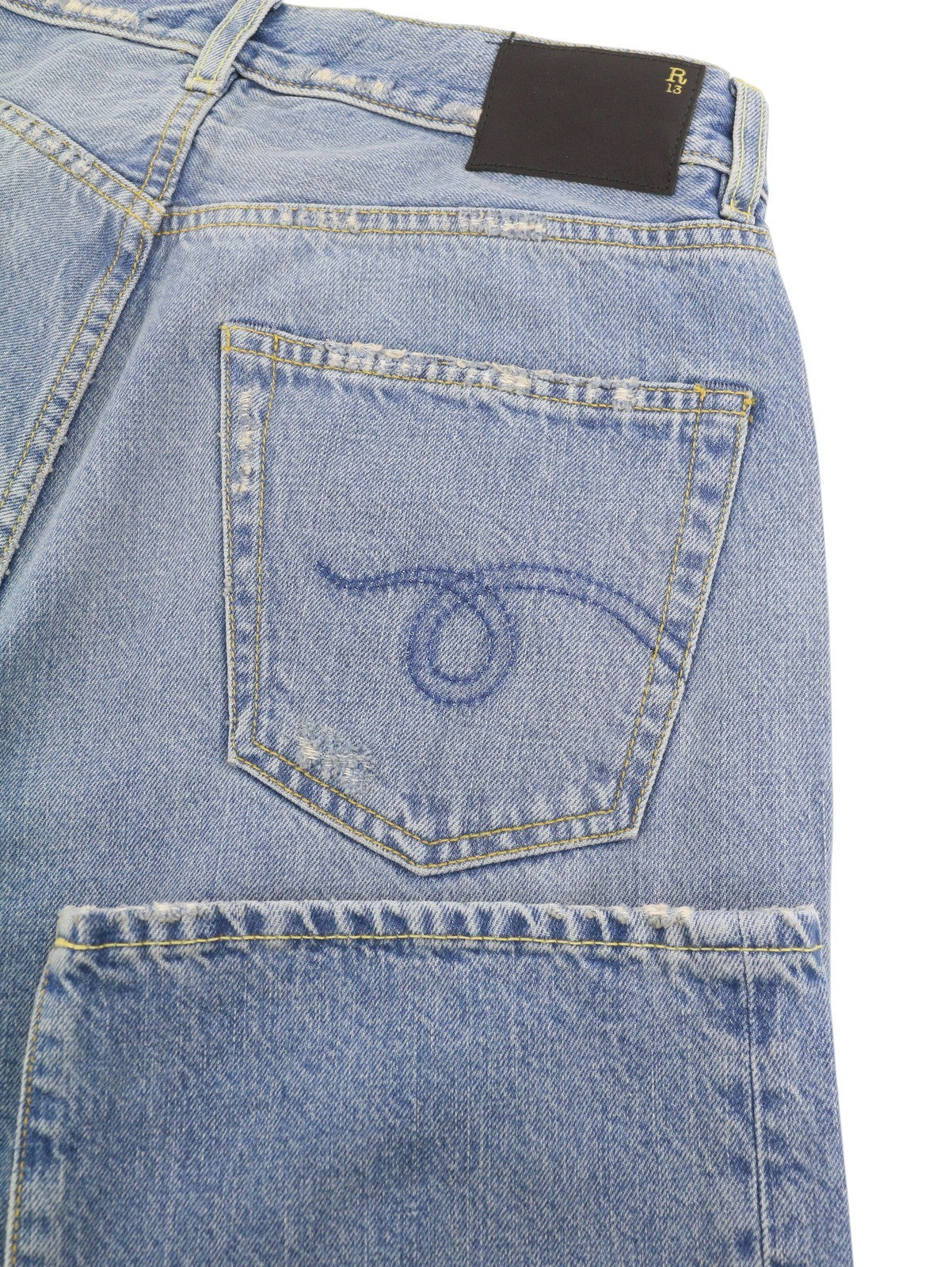R13 X-BF moteriški džinsai 25 Merrin mėlyni ūsai su išblukusia, žema juostele, užtrauktuku PF25 RRP799 