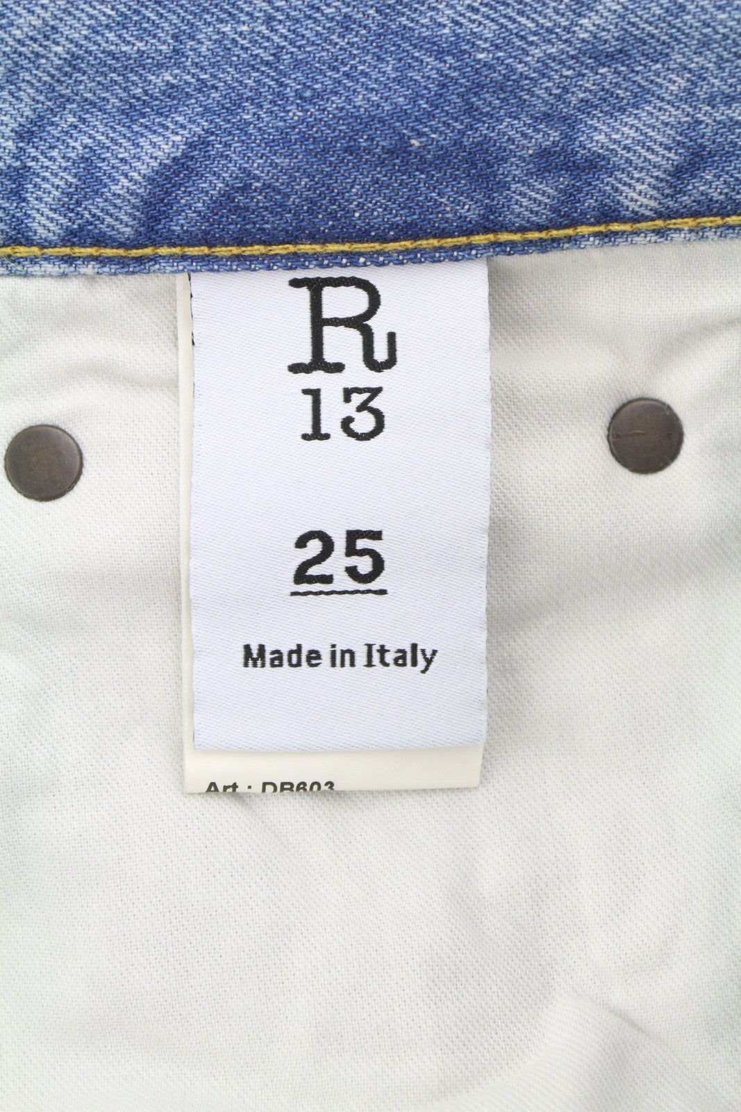 R13 X-BF moteriški džinsai 25 Merrin mėlyni ūsai su išblukusia, žema juostele, užtrauktuku PF25 RRP799 