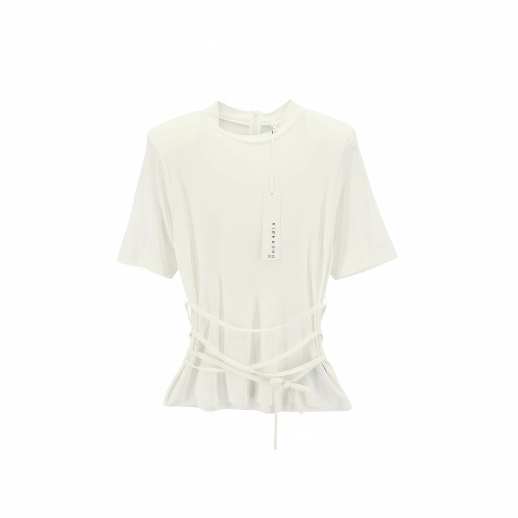 RICHMOND Women's T-Shirt S Off White Short Sleeve Strap Zip Logo All Seasons