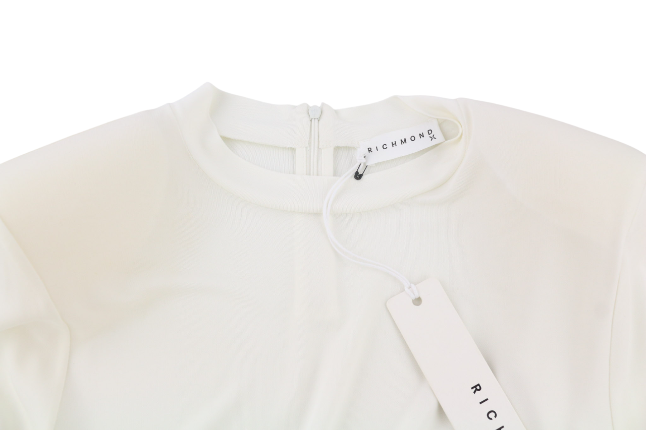 RICHMOND Women's T-Shirt S Off White Short Sleeve Strap Zip Logo All Seasons