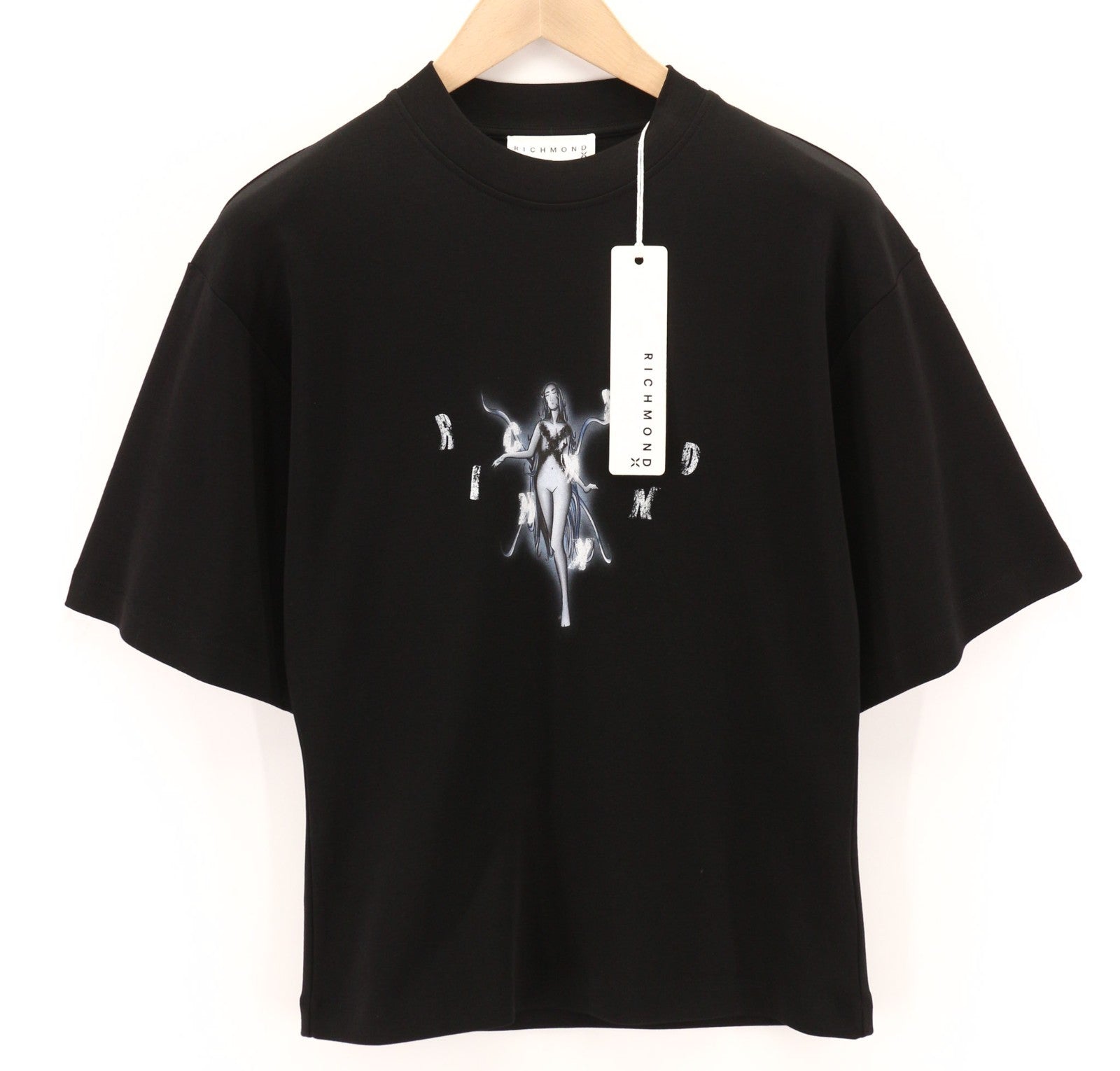 RICHMOND Men's T-Shirt S Black Oversized Crew Print Stretch Cotton Logo