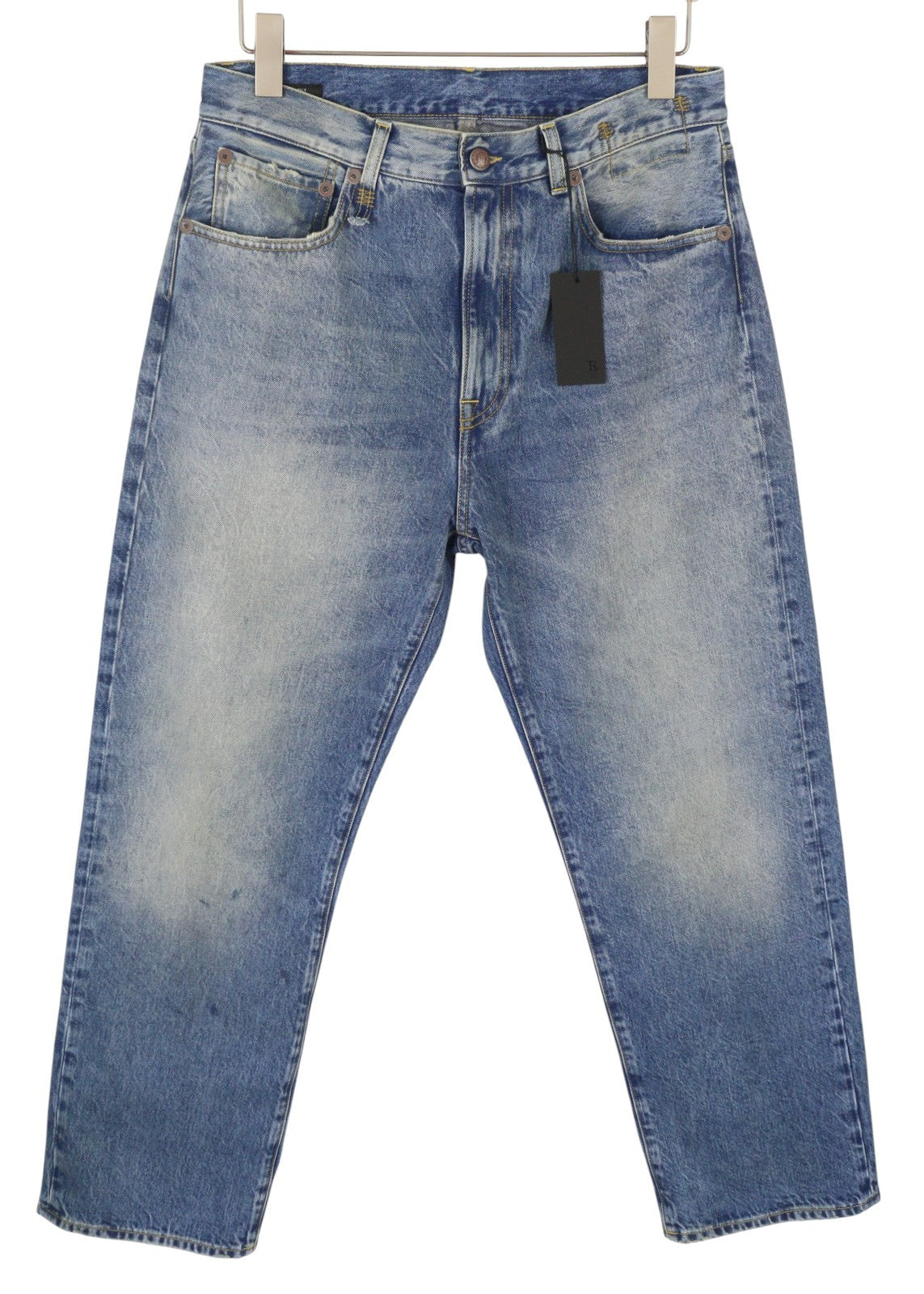 R13 Cuffed X-BF Women Jeans 28 Jasper Straight Fit Whiskers Faded Denim PF25