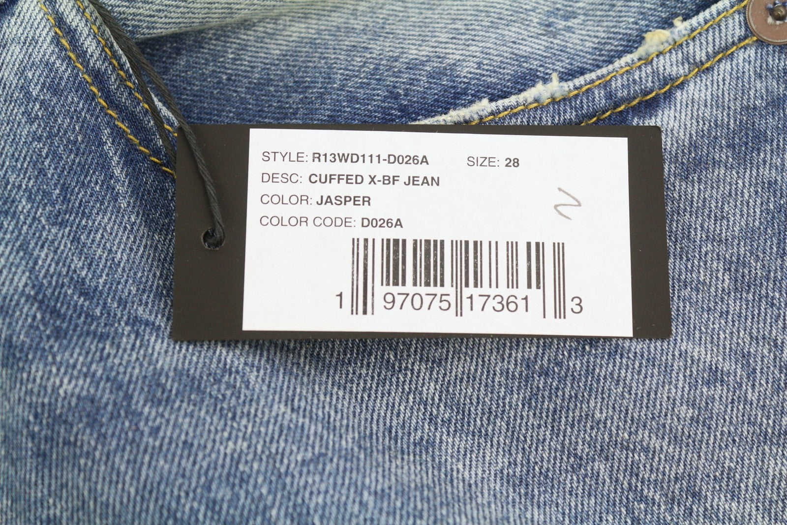 R13 Cuffed X-BF Women Jeans 28 Jasper Straight Fit Whiskers Faded Denim PF25