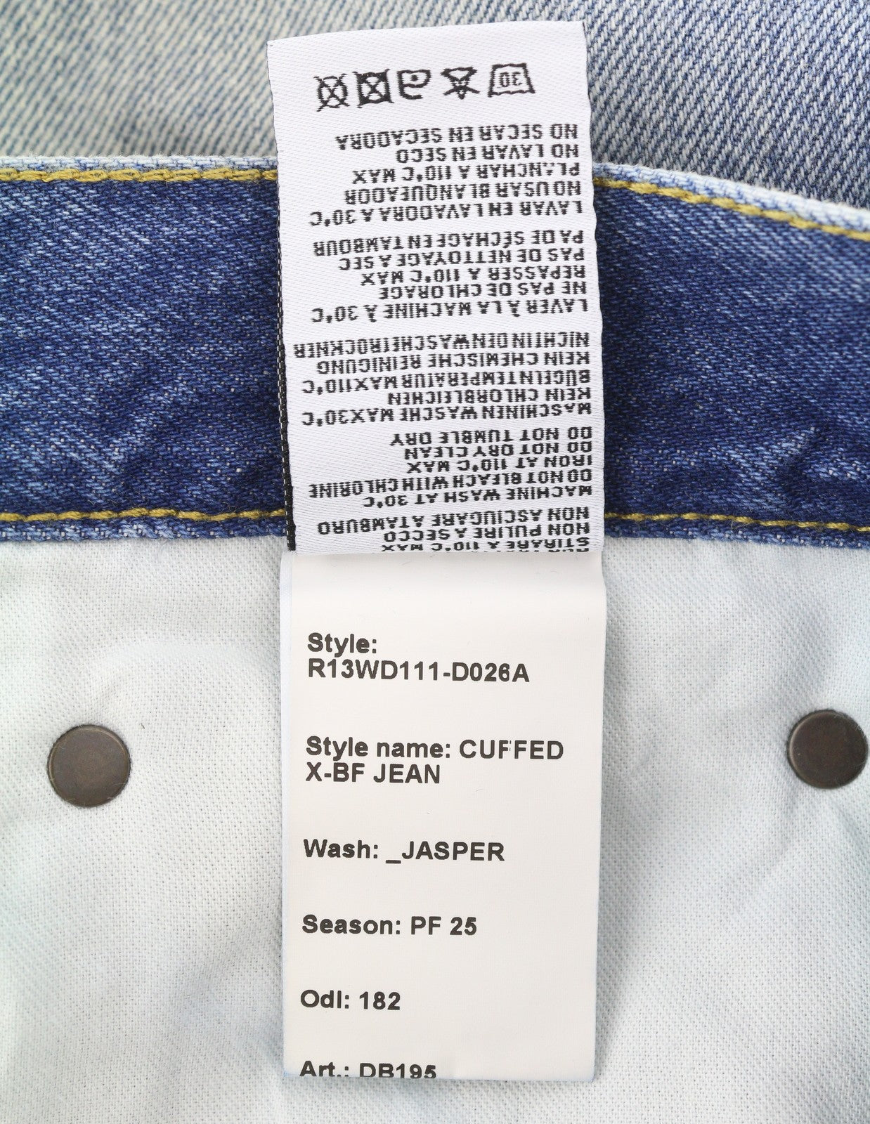 R13 Cuffed X-BF Women Jeans 28 Jasper Straight Fit Whiskers Faded Denim PF25