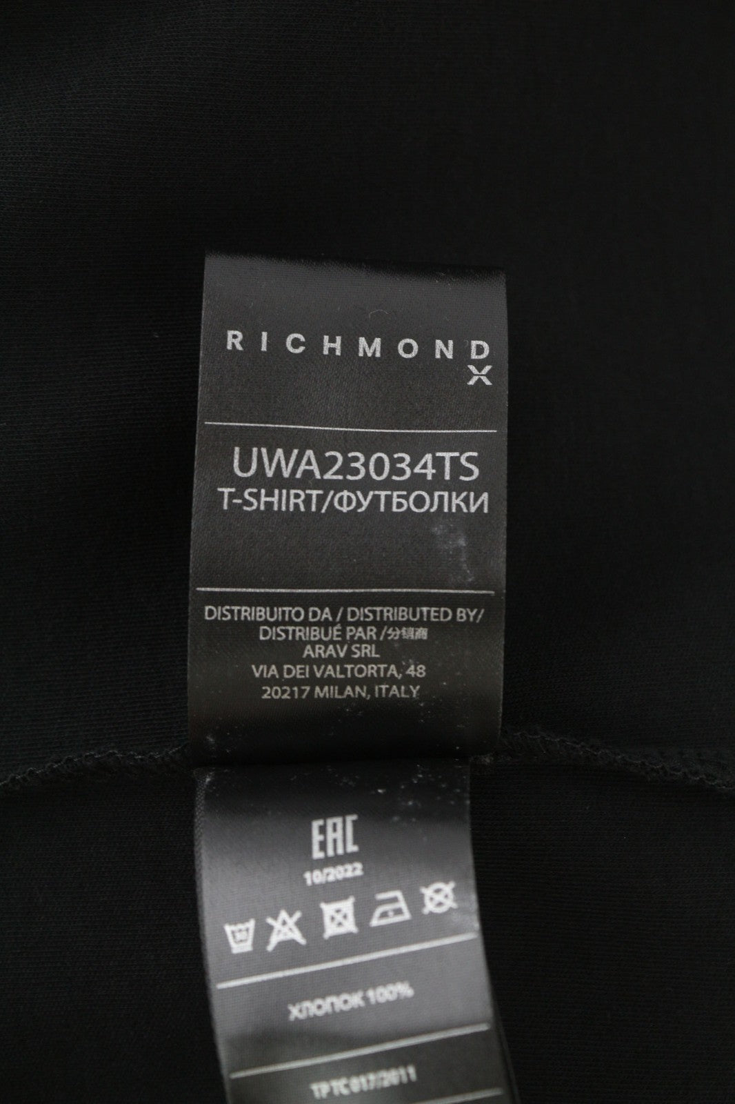 RICHMOND Women's T-Shirt S Black Oversized Crew Print Stretch Cotton Logo