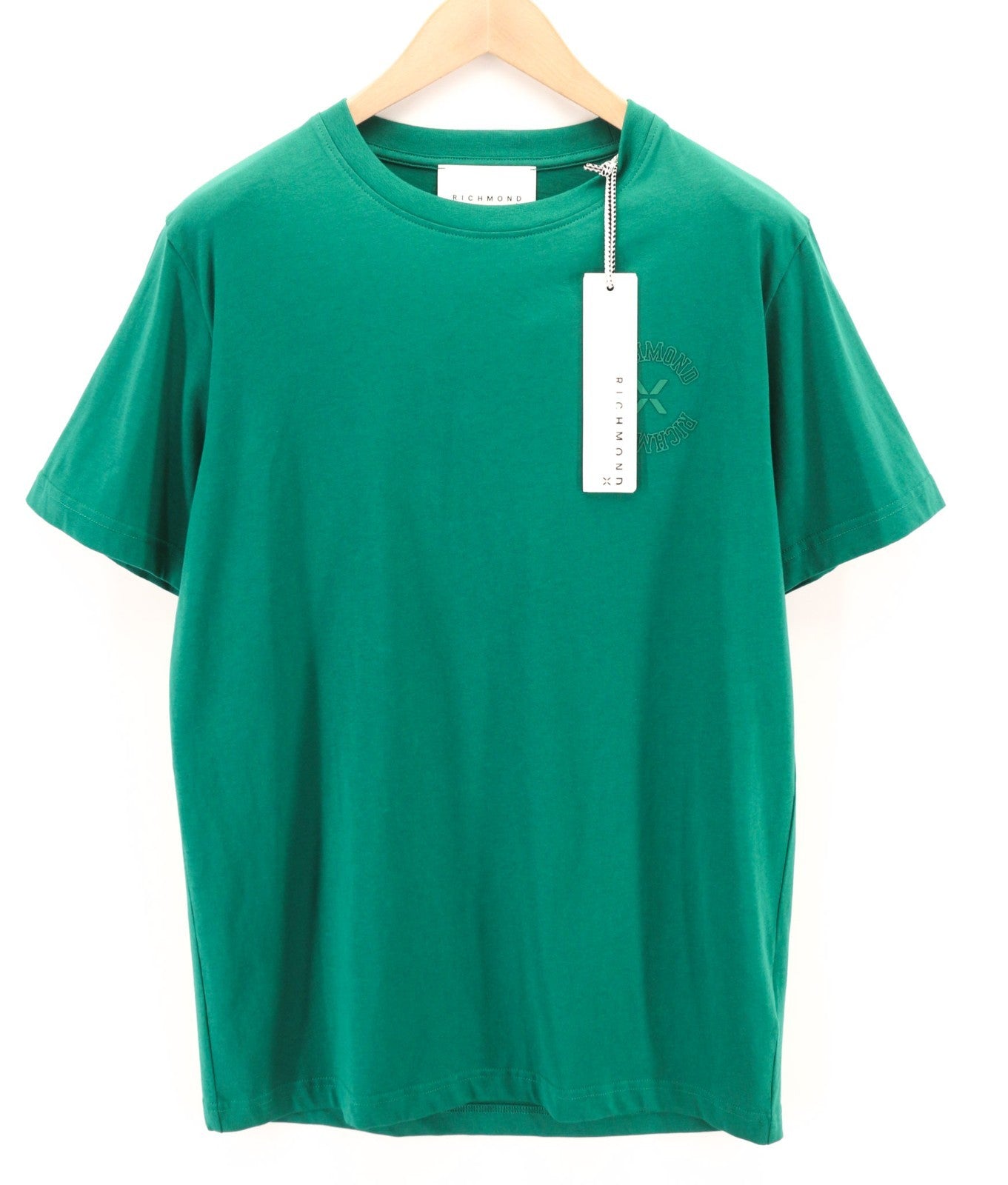 JOHN RICHMOND Men's T-Shirt M Green Crew Cotton Logo Short Sleeve All Seasons