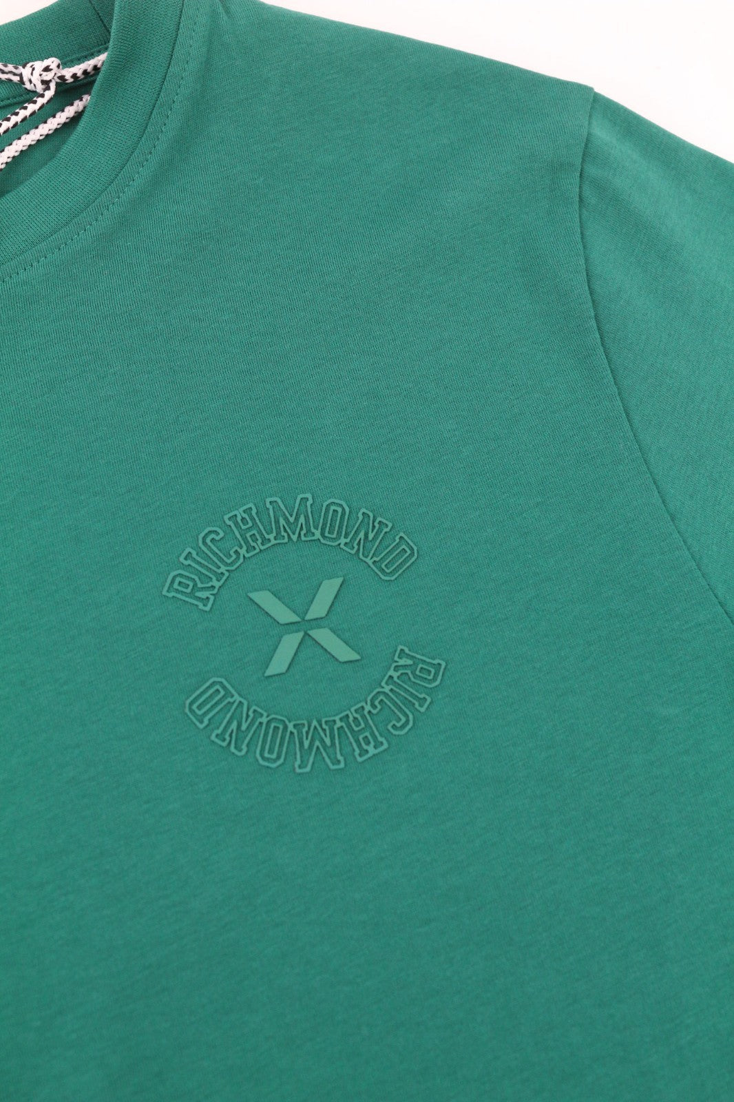 JOHN RICHMOND Men's T-Shirt M Green Crew Cotton Logo Short Sleeve All Seasons