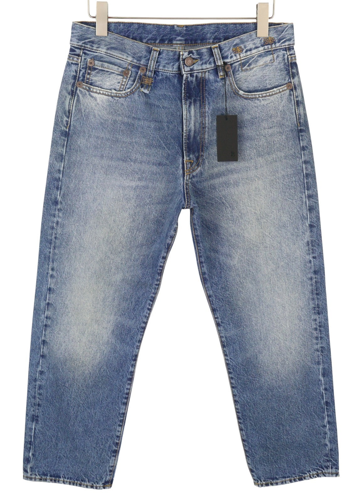 R13 Boyfriend Women Jeans 28 Jasper Whiskers Faded Cropped Blue PF25 RRP699