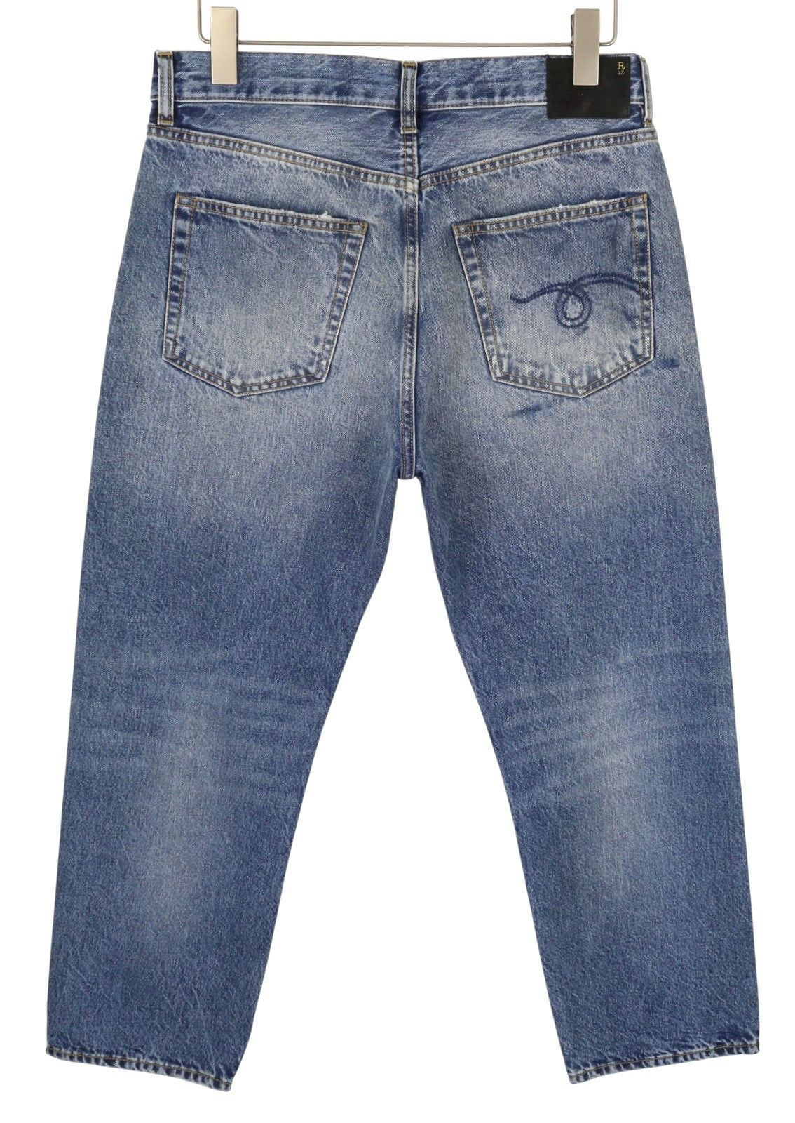 R13 Boyfriend moteriški džinsai 28 Jasper ūsai išblukę trumpinti mėlyni PF25 RRP699 