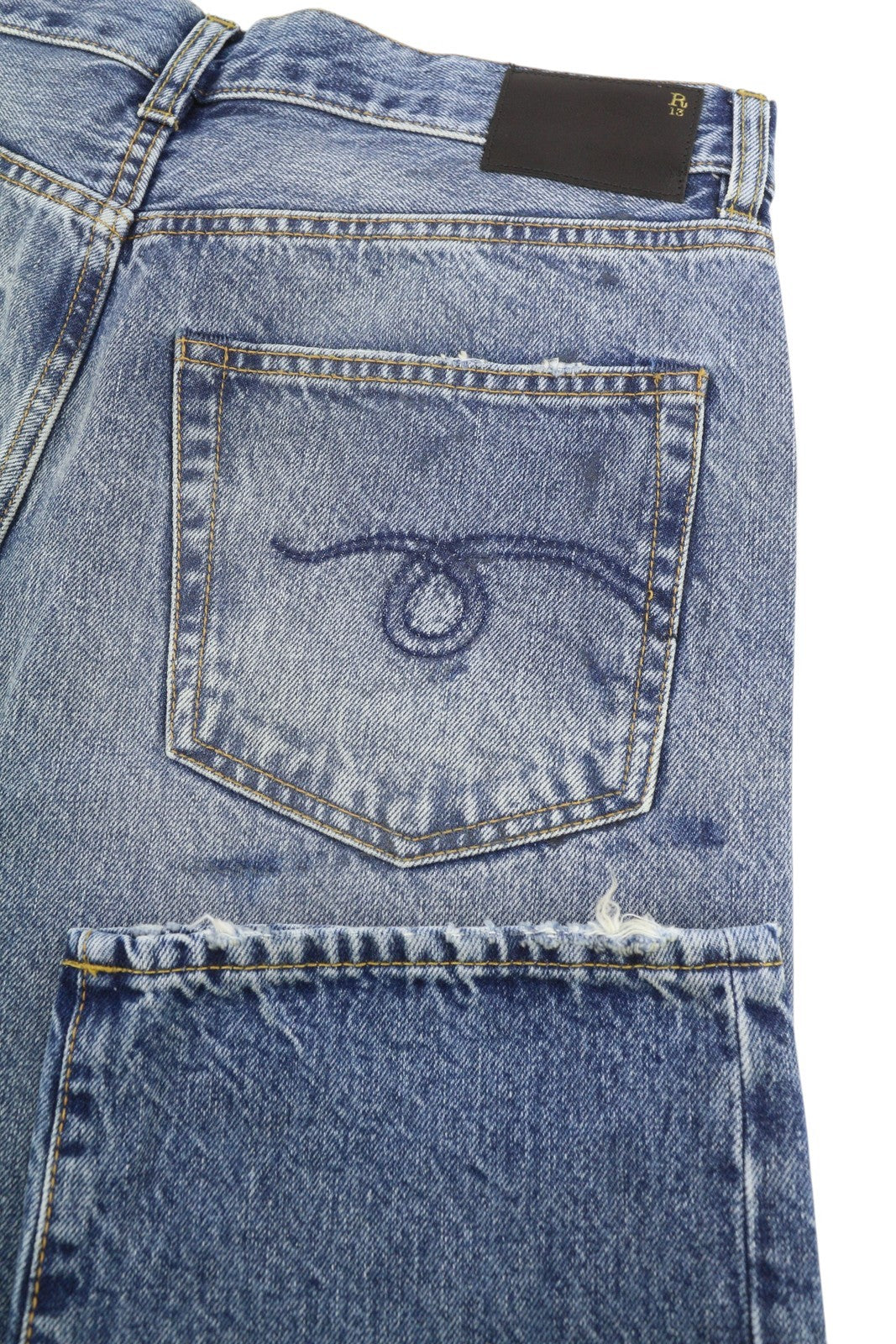 R13 Boyfriend moteriški džinsai 28 Jasper ūsai išblukę trumpinti mėlyni PF25 RRP699 