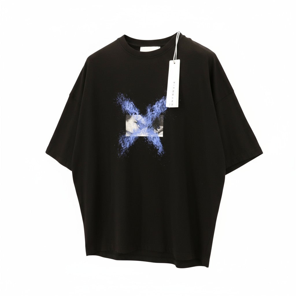 JOHN RICHMOND Men's T-Shirt M Black Oversized Crew Stretch Short Sleeve Casual