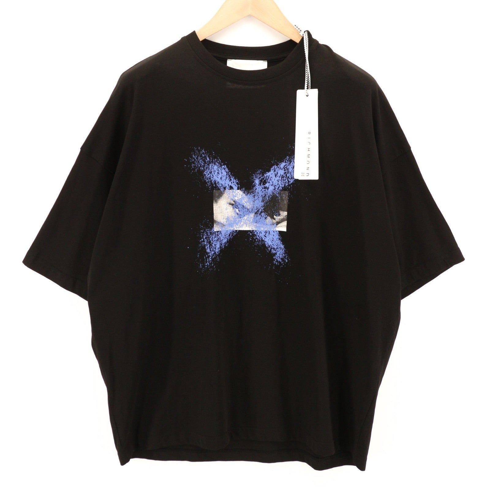 JOHN RICHMOND Men's T-Shirt M Black Oversized Crew Stretch Short Sleeve Casual