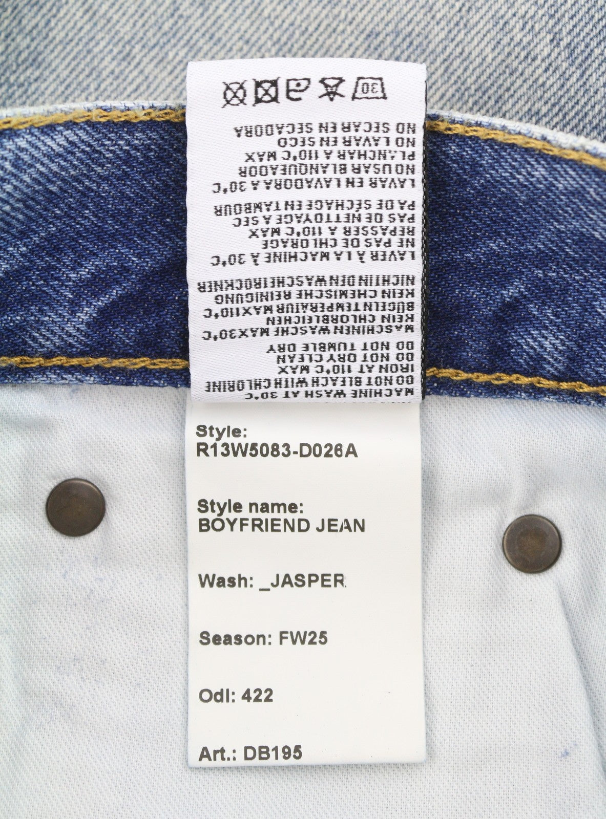 R13 Boyfriend moteriški džinsai, 28 Jasper trumpinti ūsai, skalbtos mėlynos spalvos, FW25, RRP699 