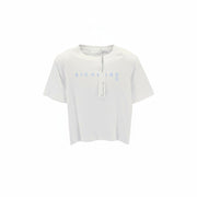 JOHN RICHMOND Women's T-Shirt S White Shoulder Pads Crew Logo Short Sleeve