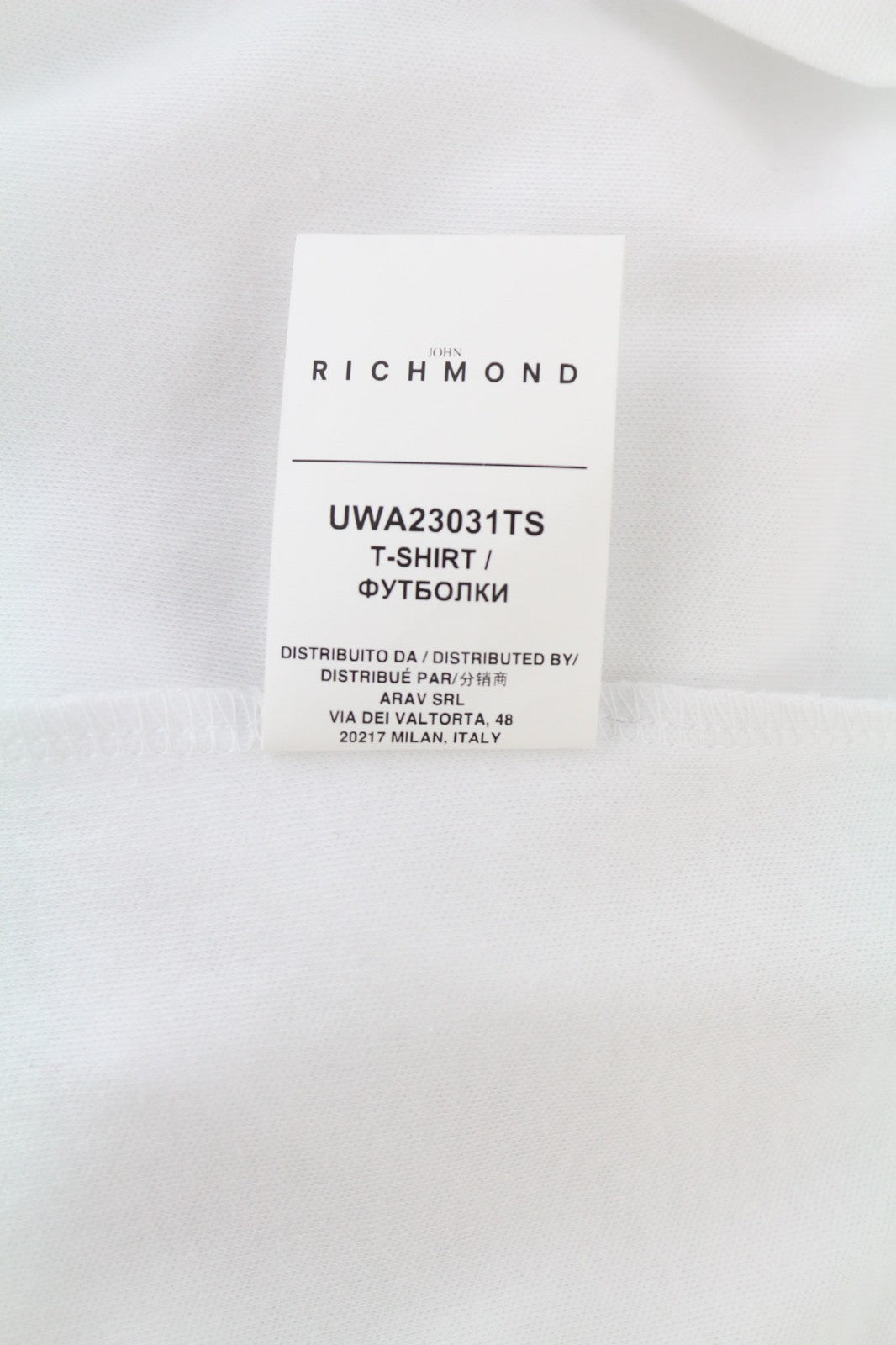 JOHN RICHMOND Women's T-Shirt S White Shoulder Pads Crew Logo Short Sleeve