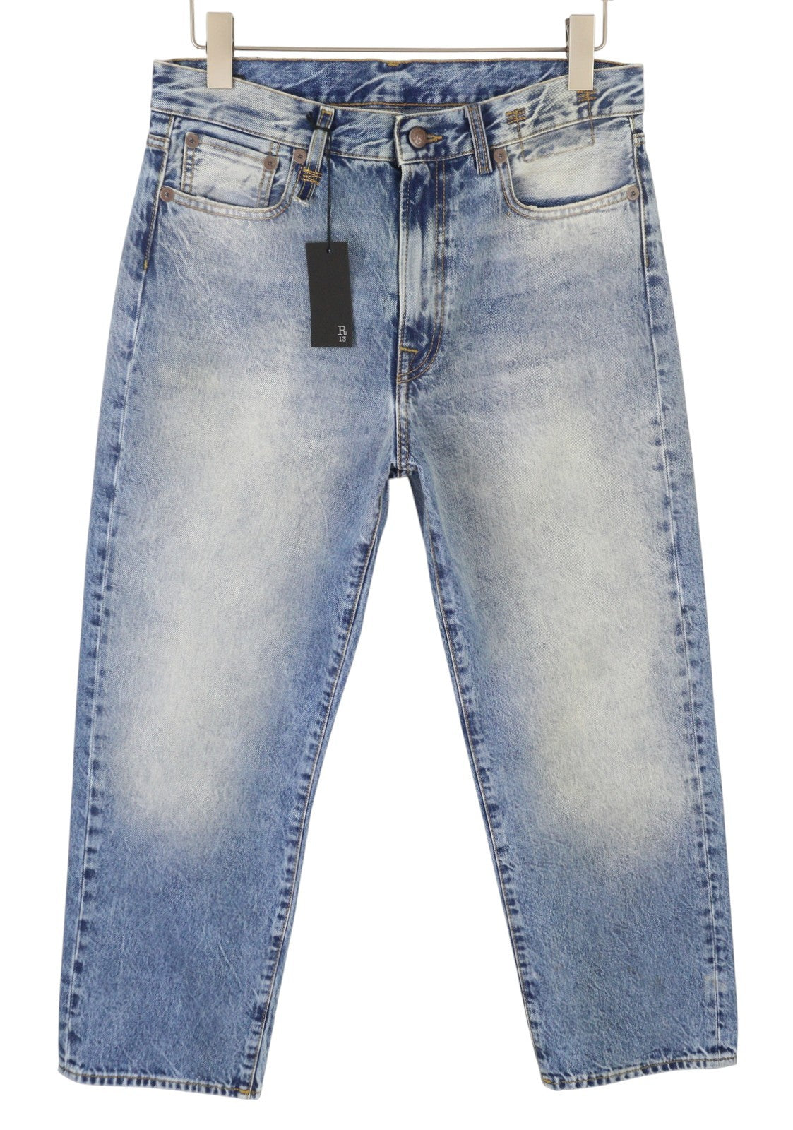 R13 Boyfriend Women Jeans 28 Jasper Cropped Whiskers Faded Blue FW25 RRP699