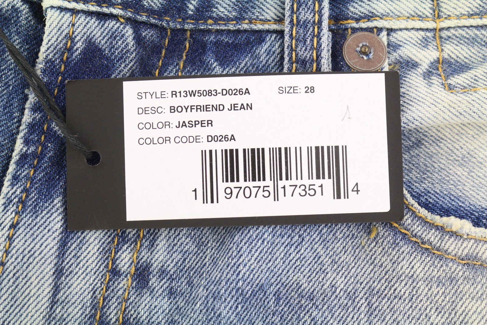 R13 Boyfriend Women Jeans 28 Jasper Cropped Whiskers Faded Blue FW25 RRP699