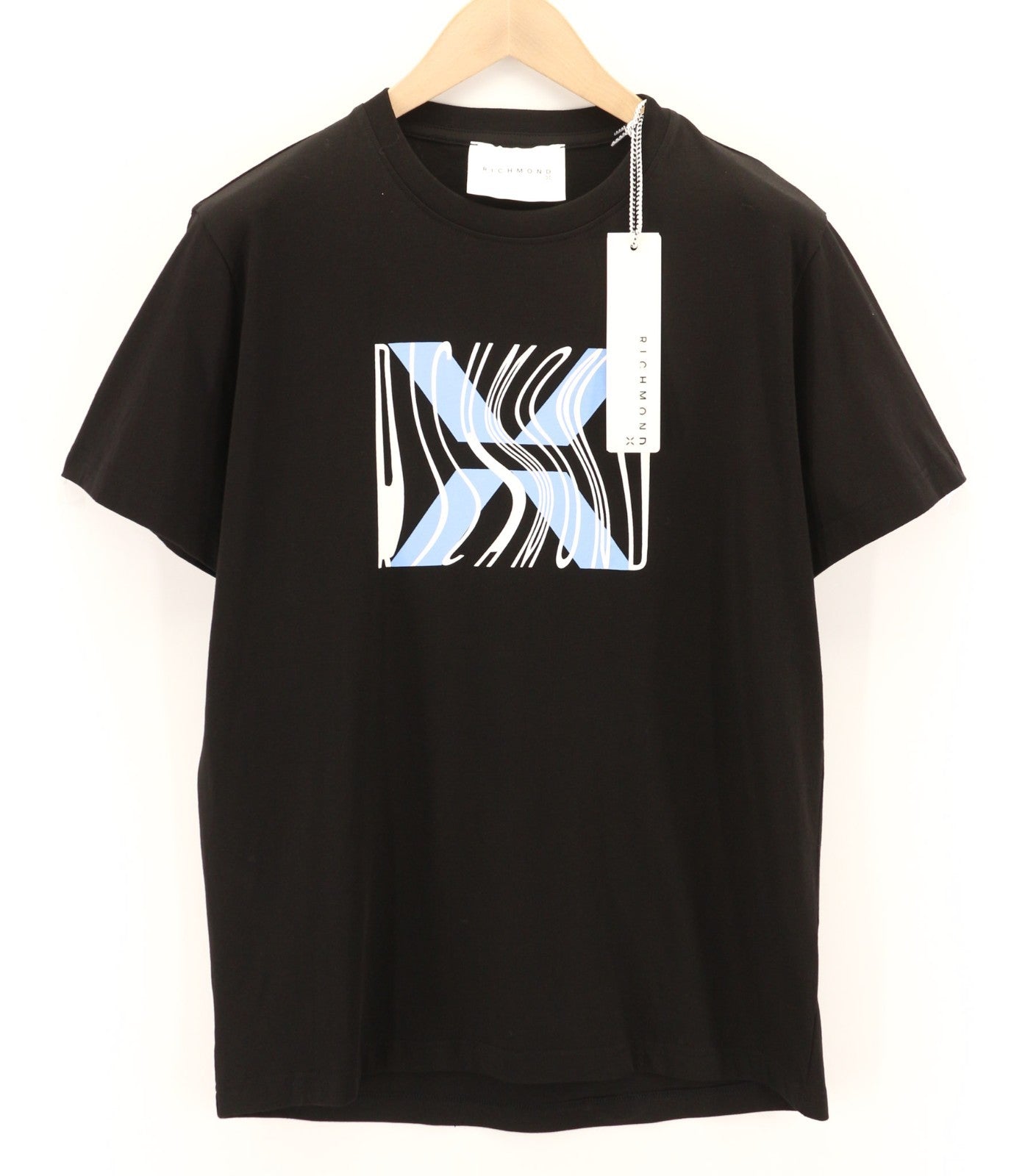 JOHN RICHMOND Men's T-Shirt M Dark Black Crew Cotton Short Sleeve Print Logo