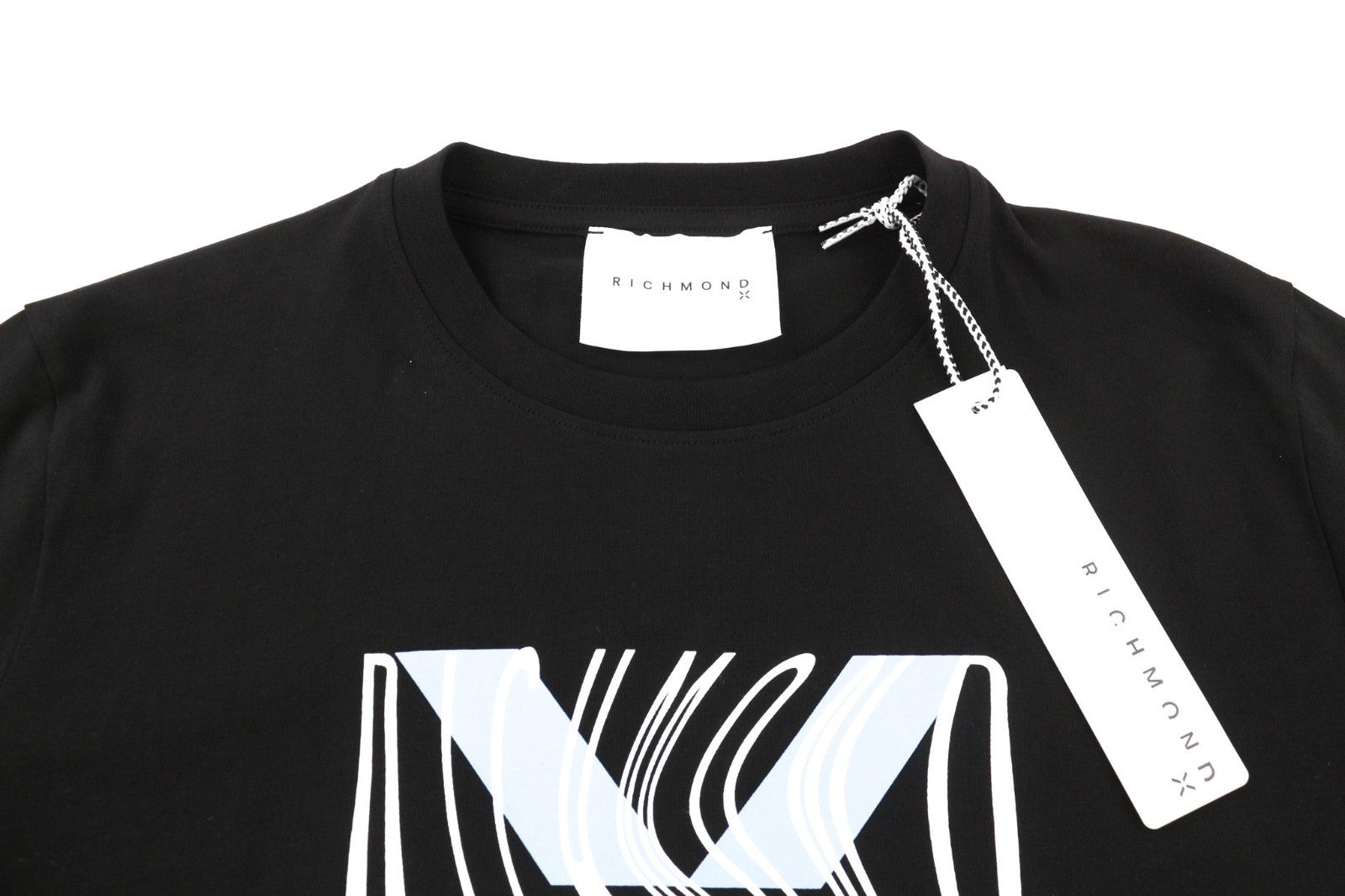 JOHN RICHMOND Men's T-Shirt M Dark Black Crew Cotton Short Sleeve Print Logo