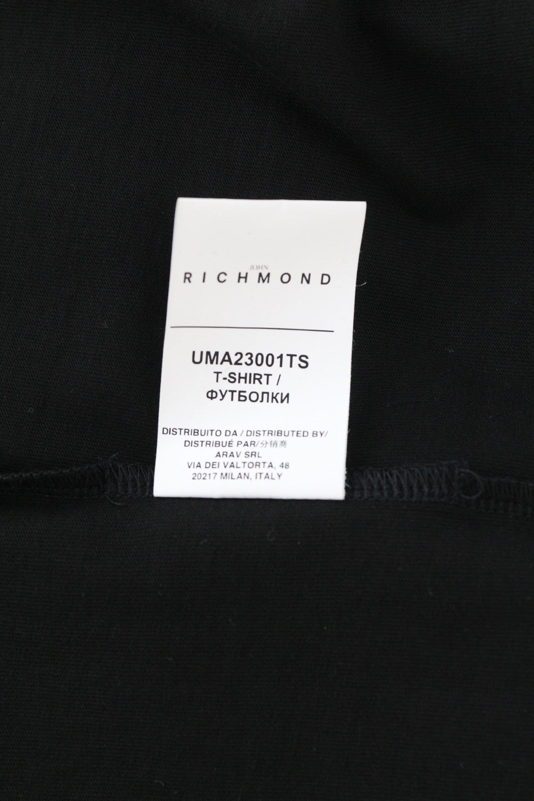 JOHN RICHMOND Men's T-Shirt M Dark Black Crew Cotton Short Sleeve Print Logo