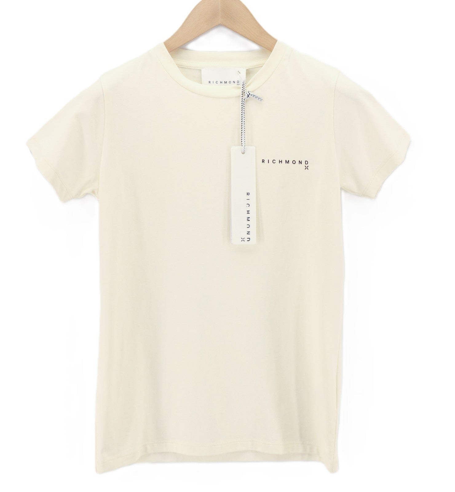 JOHN RICHMOND Women's T-Shirt S Beige Crew Cotton Short Sleeve Stretch Logo