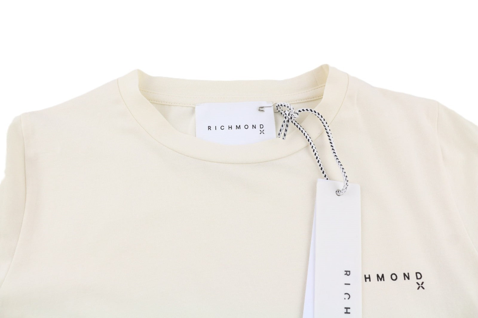 JOHN RICHMOND Women's T-Shirt S Beige Crew Cotton Short Sleeve Stretch Logo