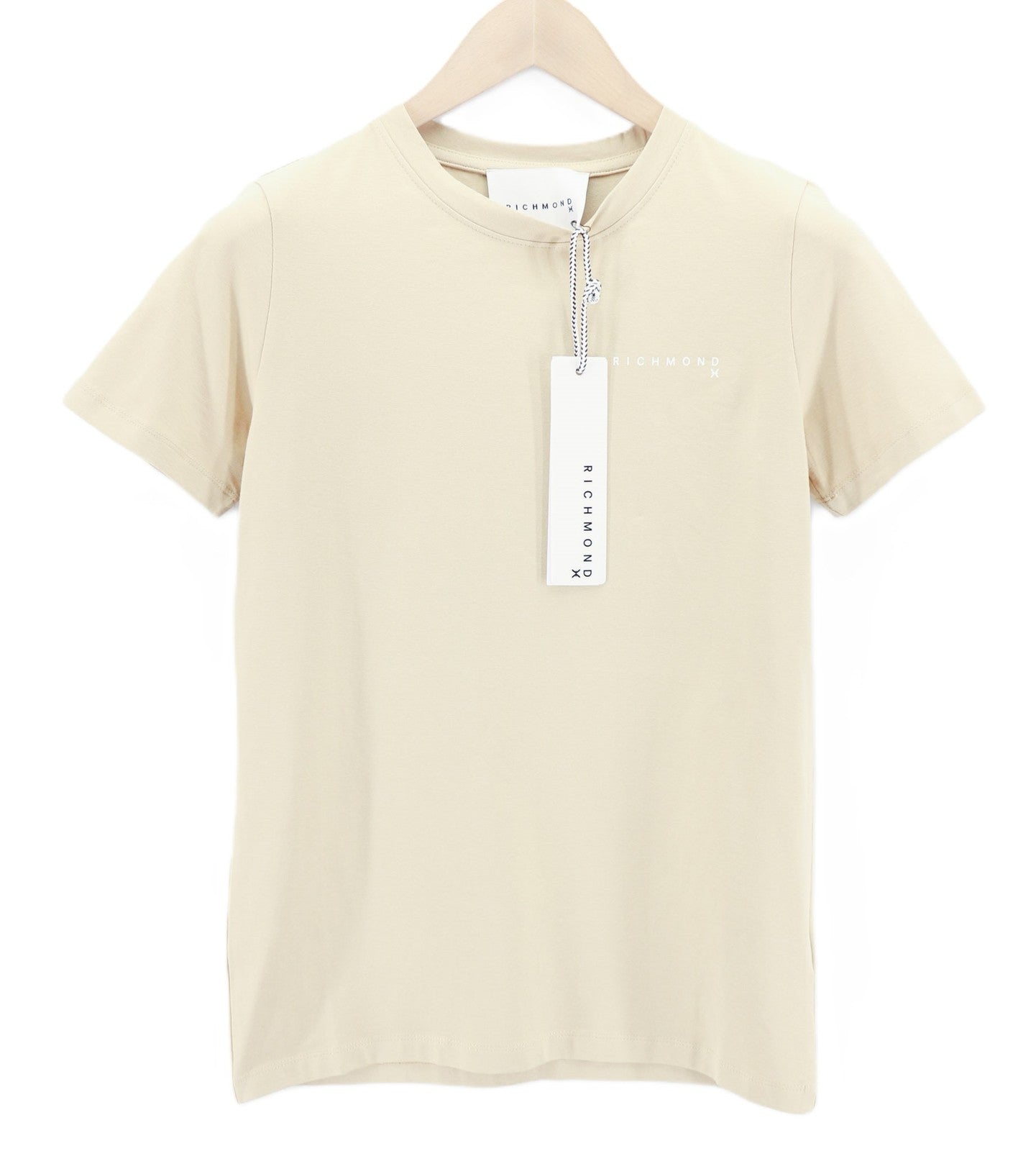 RICHMOND Women's T-Shirt S Beige Crew Short Sleeve Logo Stretch All Seasons