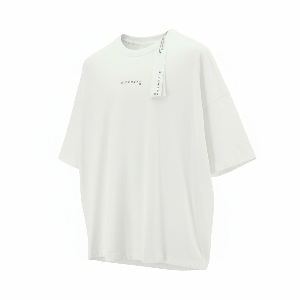 JOHN RICHMOND Men's T-Shirt M White Loose Oversized Crew Cotton Short Sleeve