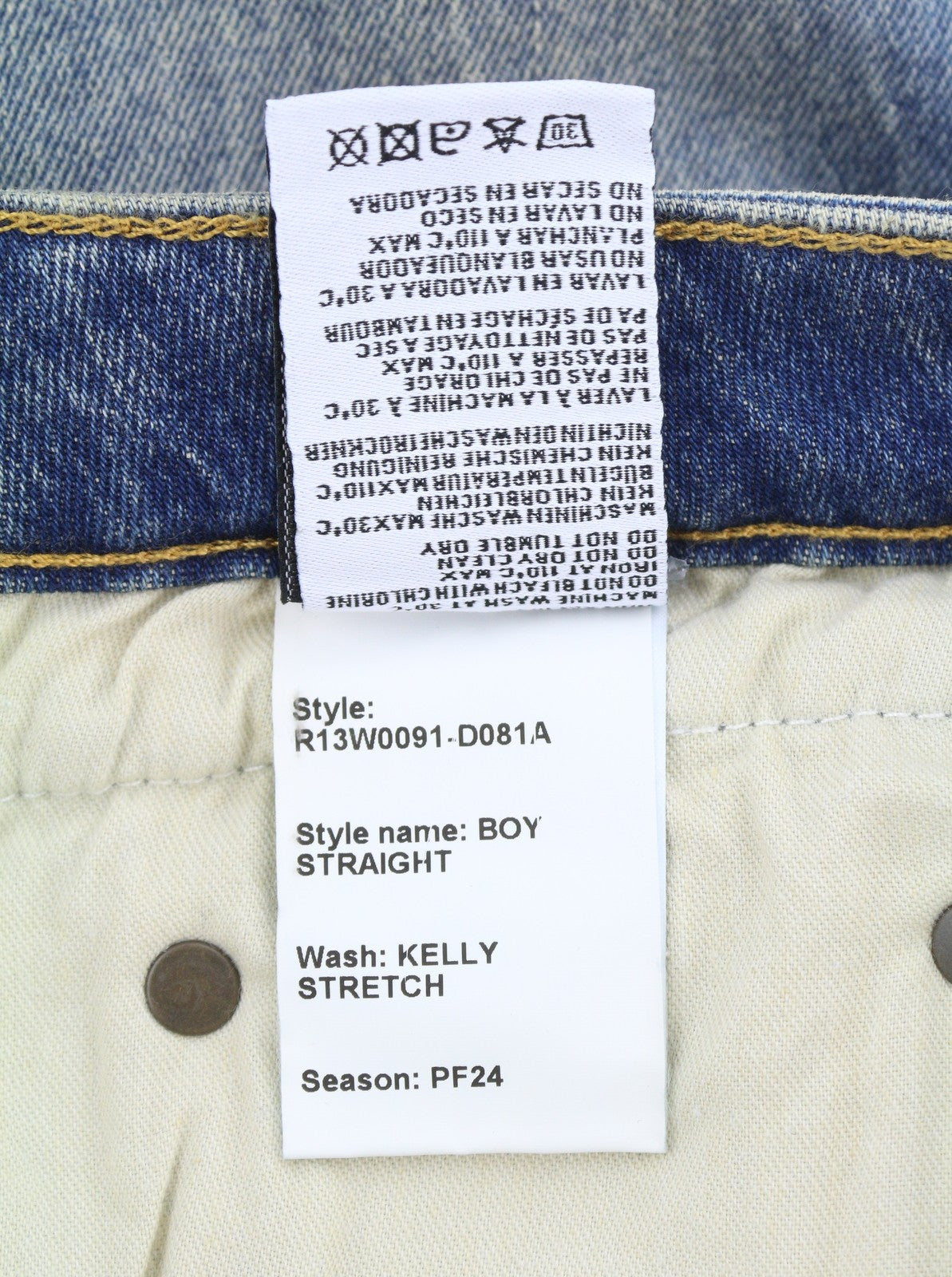 R13 berniukiški tiesūs moteriški džinsai 27 Kelly tamprūs trumpi išblukintos mėlynos spalvos džinsai RRP699 