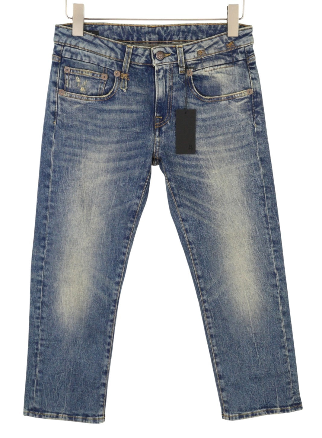 R13 Boy Straight Women Jeans 27 Kelly Stretch Cropped Faded Blue Denim RRP699