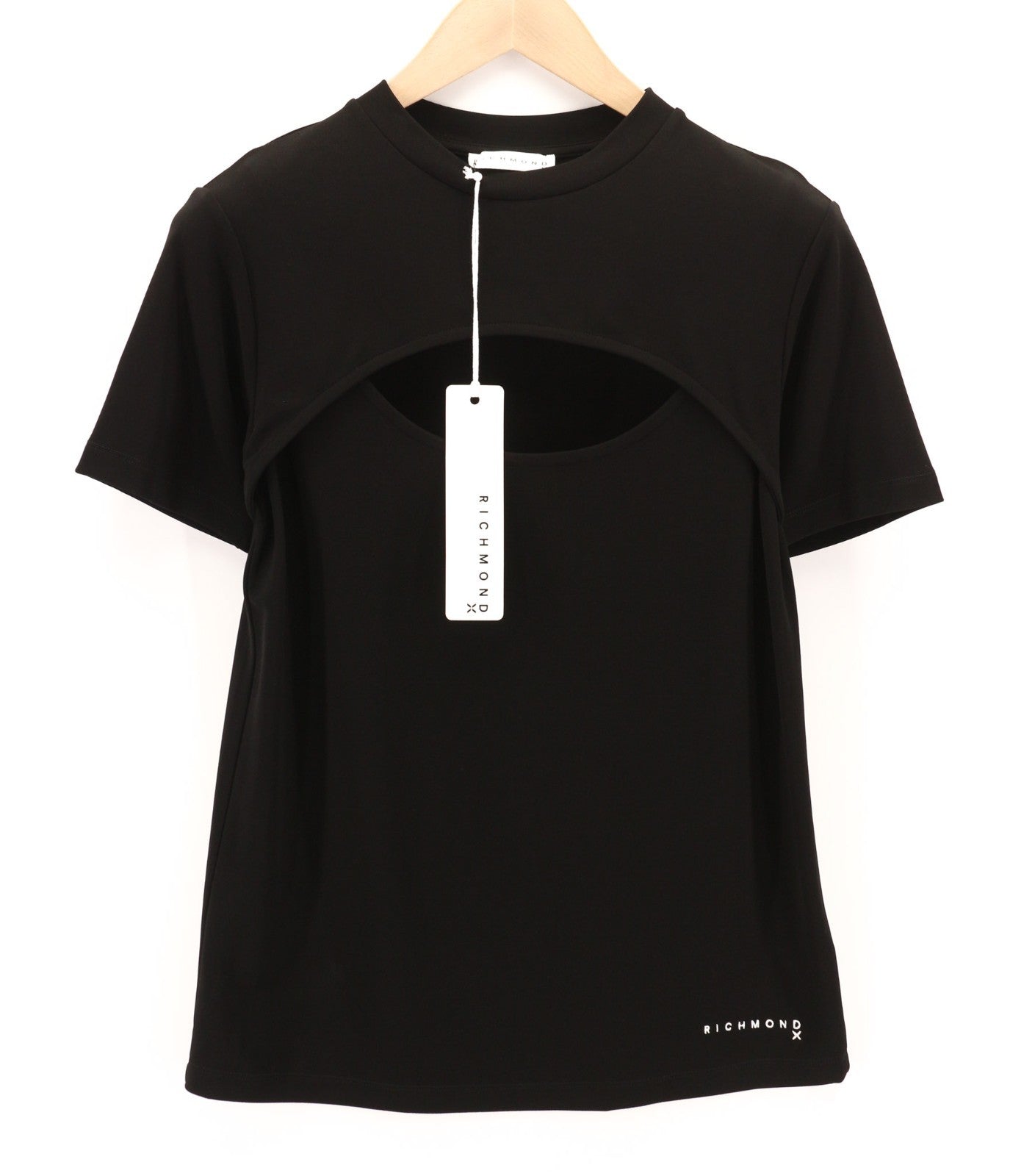 RICHMOND Women's T-Shirt S Black Crew Cut-Out Short Sleeve Logo All Seasons