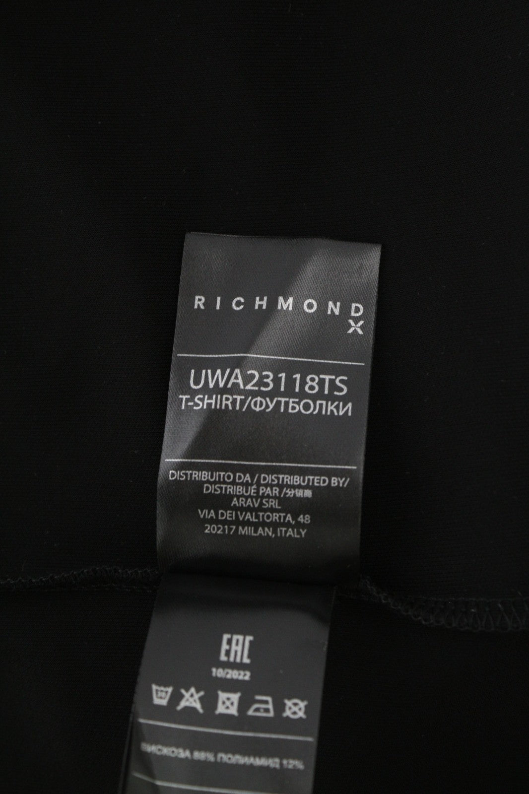 RICHMOND Women's T-Shirt S Black Crew Cut-Out Short Sleeve Logo All Seasons