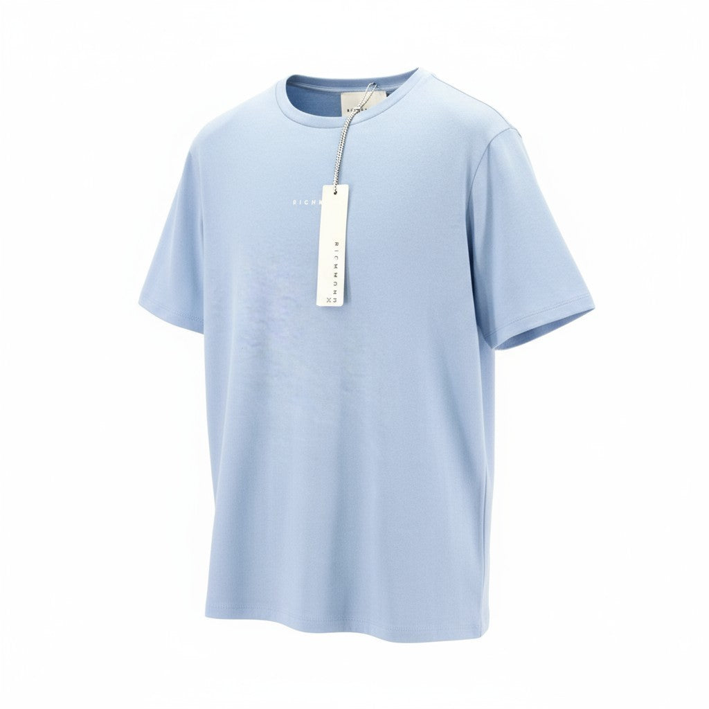 JOHN RICHMOND Women's T-Shirt S Light Blue Oversized Crew Front Short Sleeve