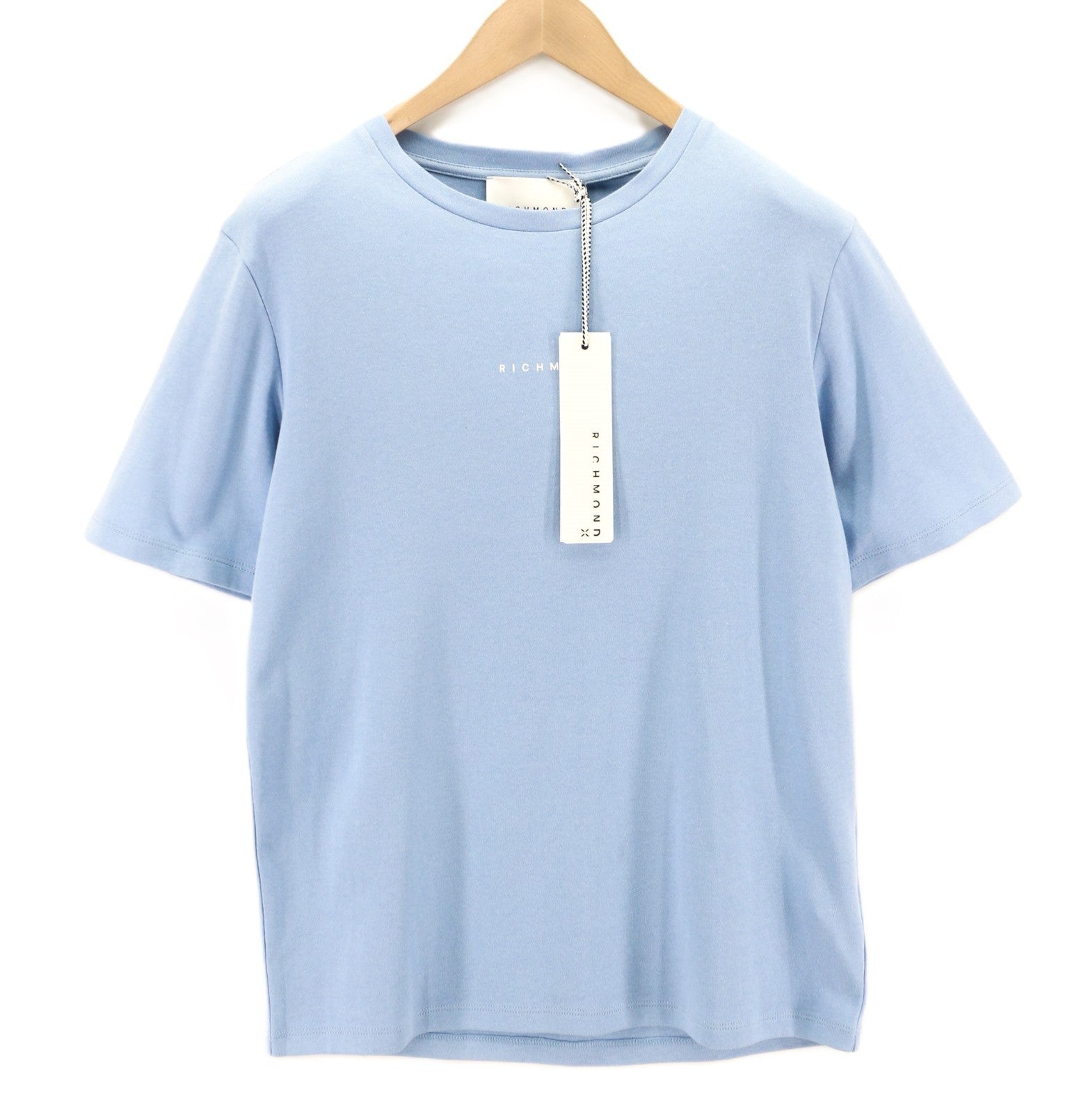 JOHN RICHMOND Women's T-Shirt S Light Blue Oversized Crew Front Short Sleeve